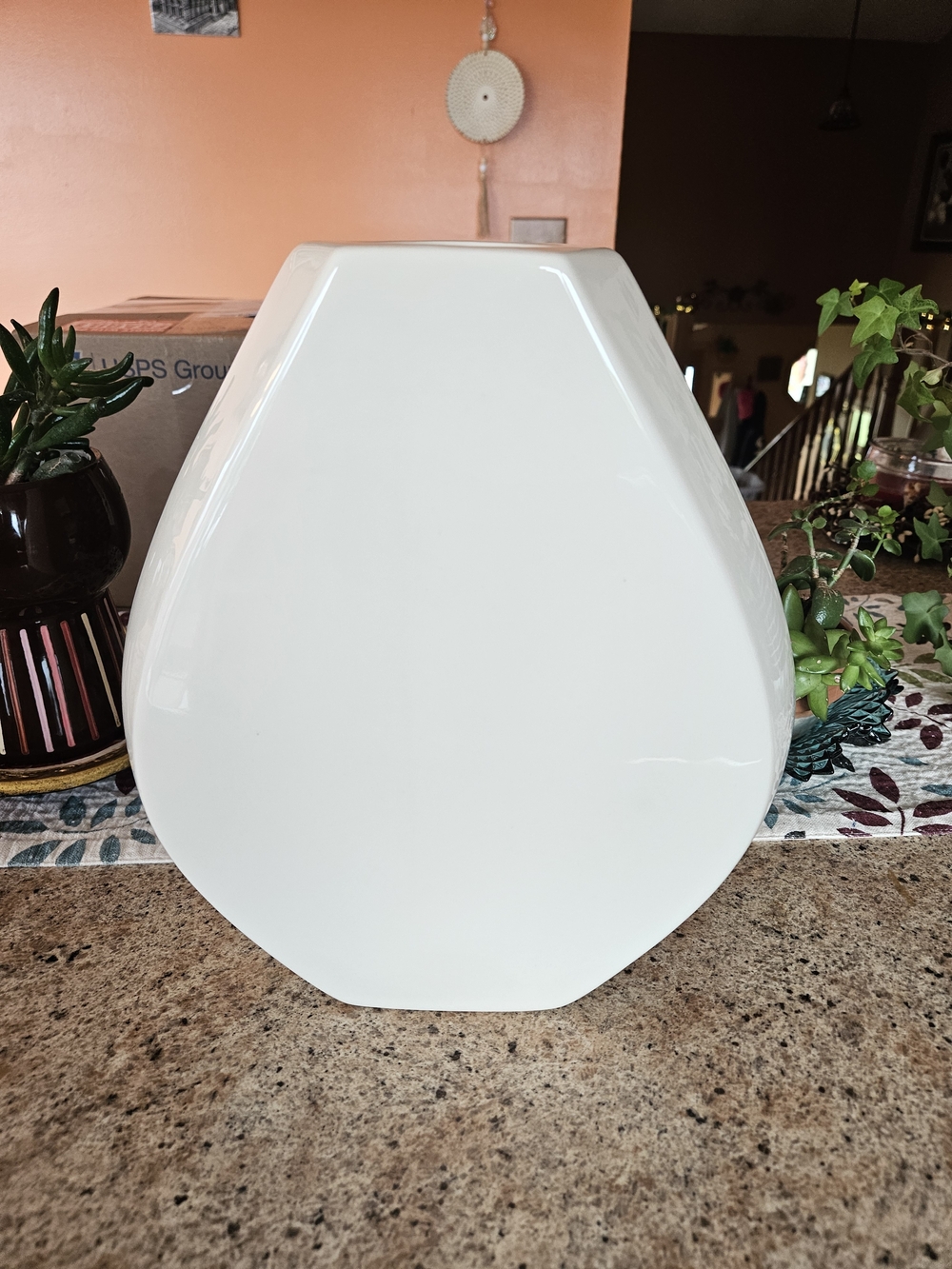 Vintage Haeger Pottery Geometric Large Ceramic Ivory Vase